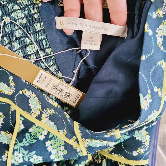 NWT Lauren Conrad Blue & Teal Floral Bustier Spaghetti Strap Dress. Size 10 - Picture 8 of 8